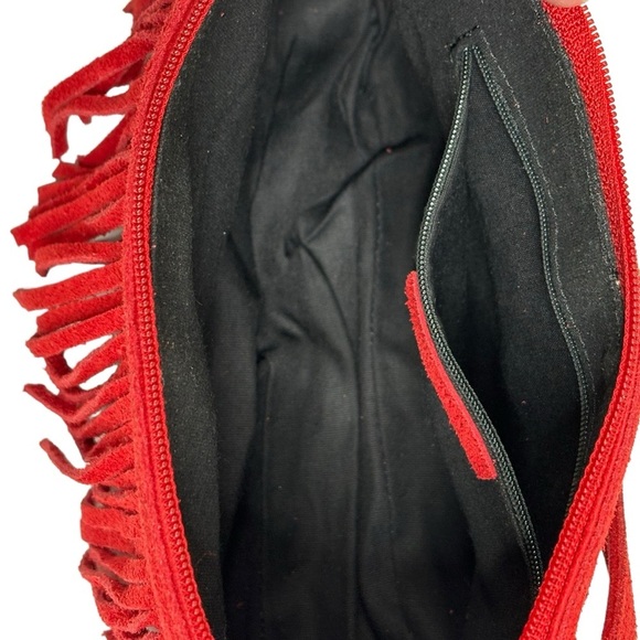 NINE WEST Red Fringed Leather Suede Small Size Handbag Measurements Below NEW - Picture 13 of 14